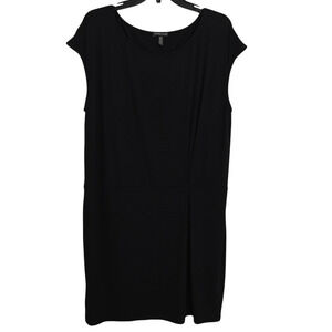 Eileen Fisher Stretch Jersey Shift Dress Size XL Black Side Pleat Minimalist